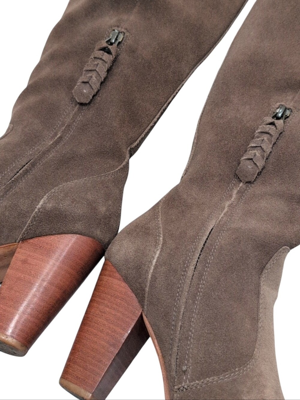 JOIE Womens Gray Pull Tab Dagny Round Toe Block Heel Leather Heeled Boots 37 - Picture 9 of 11